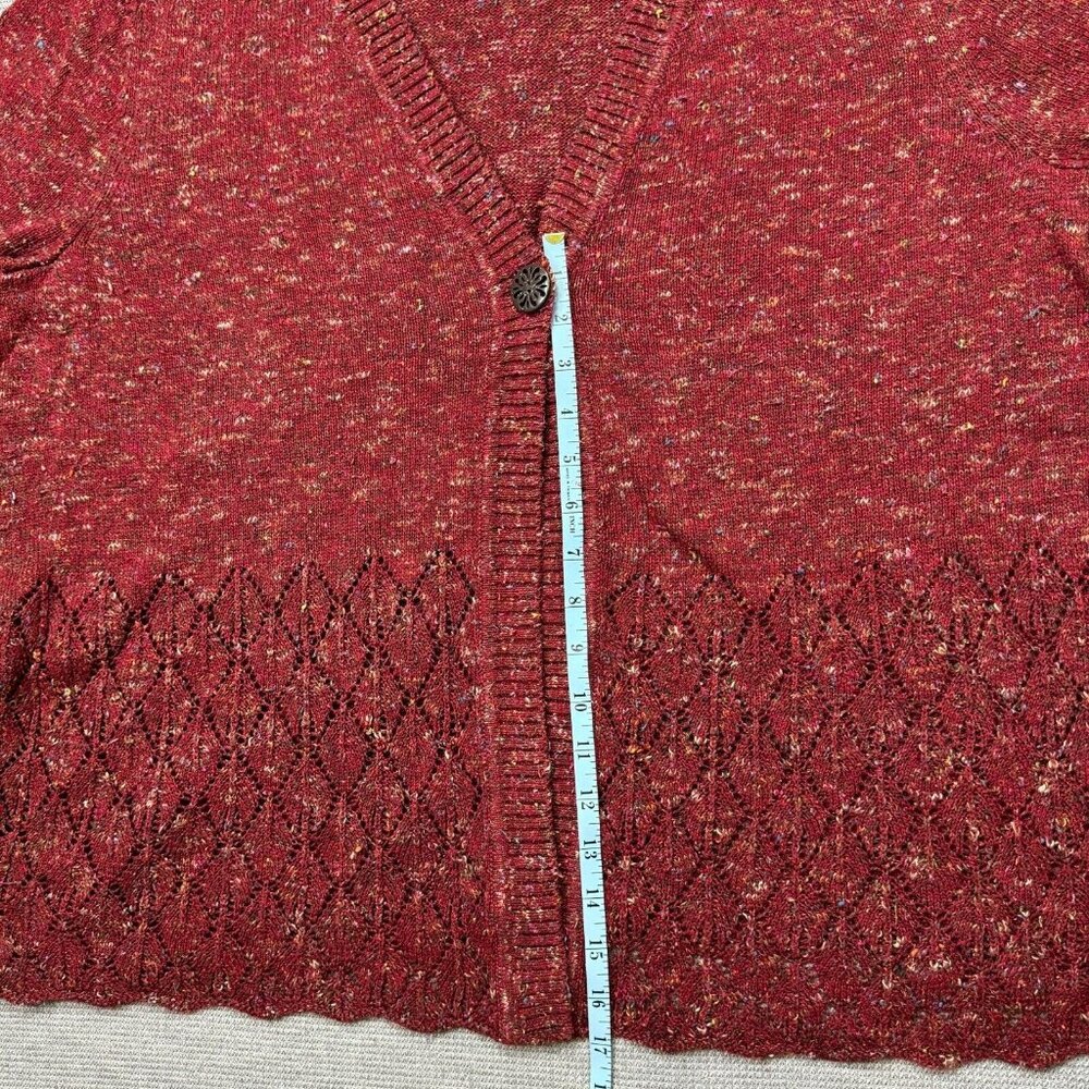 CJ Banks Cardigan Sweater Womens Sz 1X Rust Burgundy One Button 3/4 Sleeve Lace - Picture 14 of 16